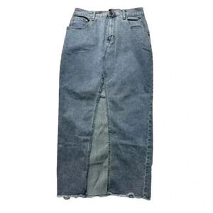 Sincerely Jules Denim‎ jeans Maxi Skirt Frayed Front Split Slit Size 9/28